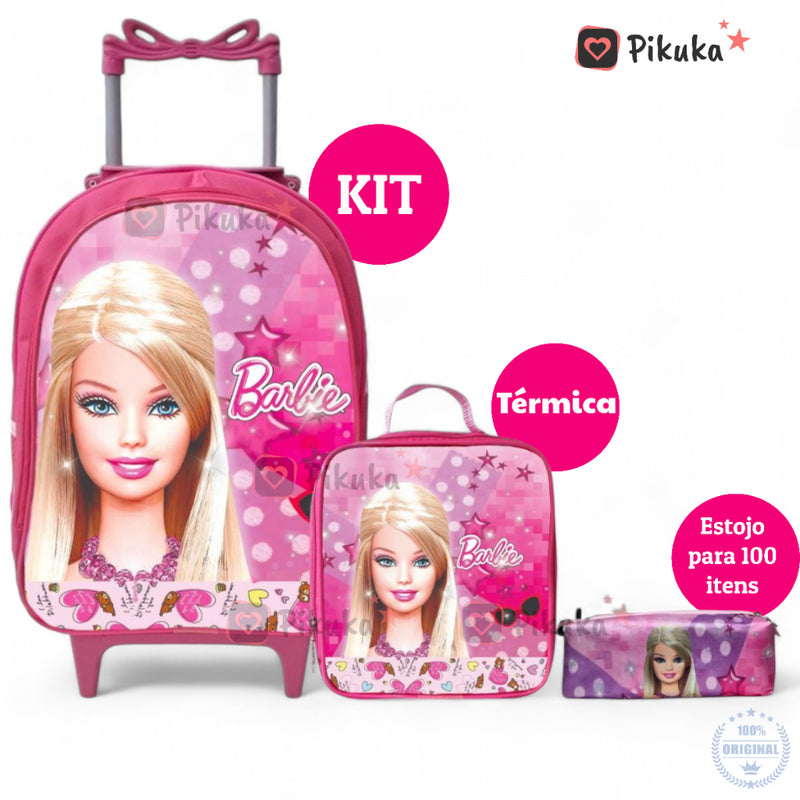 Mochila Infantil Rodinha Feminina + Estojo + Lancheira Térmica - Kit Completo