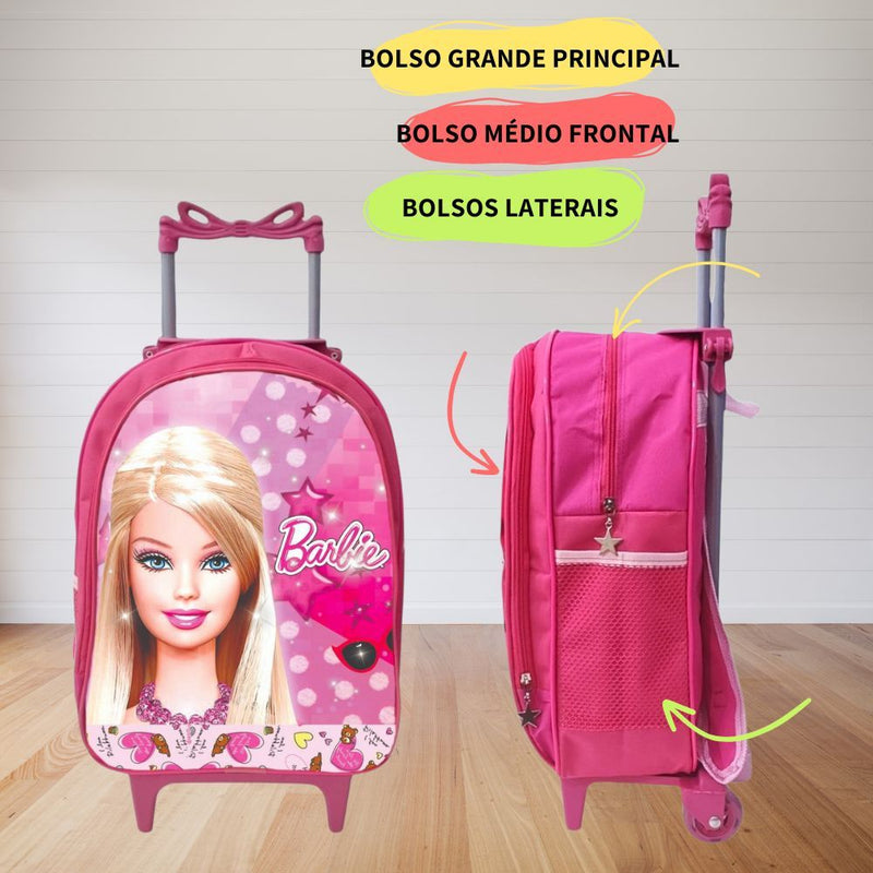 Mochila Infantil Rodinha Feminina + Estojo + Lancheira Térmica - Kit Completo